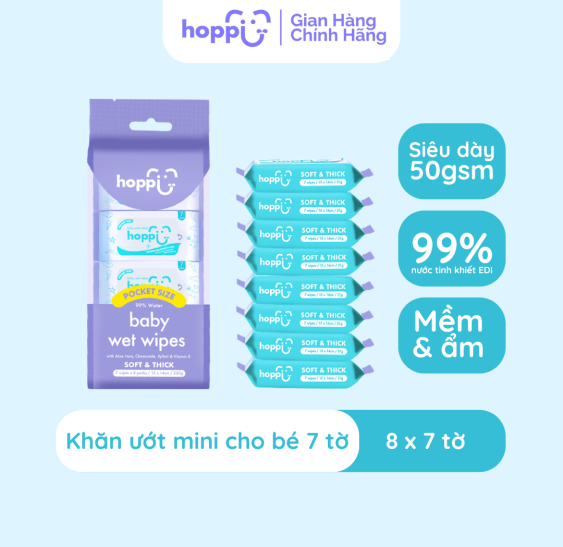 Khăn Ướt Cho Bé Hoppi Mini - 8 Gói