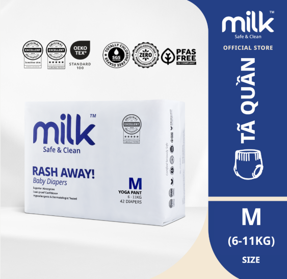 Bỉm Tã Quần MILK Yoga Pants Siêu Mềm Mỏng Chống Hăm Cho Bé Size M 42 Miếng