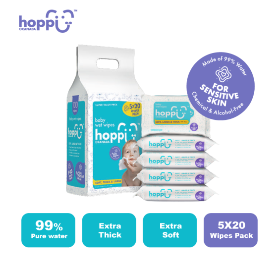 Bộ 5 Gói Combo 20 Tờ Khăn Ướt Cho Bé Hoppi